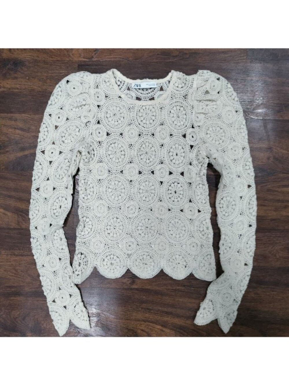 Zara Womens Cream Crochet boho Lace Long Sleeve Top S - Picture 9 of 11